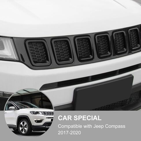 طقم زخارف إطار غطاء الشبكة لأجزاء الشواية لسيارة جيب كومباس 2017 2018 2019 2020 (أسود) in Saudi Arabia