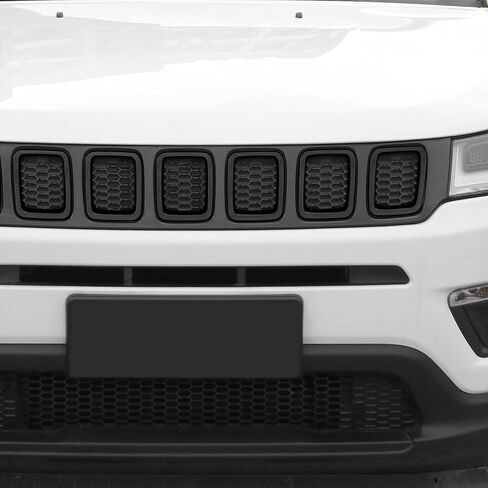 طقم زخارف إطار غطاء الشبكة لأجزاء الشواية لسيارة جيب كومباس 2017 2018 2019 2020 (أسود) in Saudi Arabia