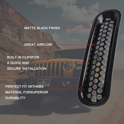 غطاء شبكة أمامية متوافق مع 2007-2018 Jeep Wrangler JK & Wrangler Unlimited - حشوات شواية سوداء مع فتحات شبكية مستديرة - تعزيز المظهر وحماية المبرد in Kuwait