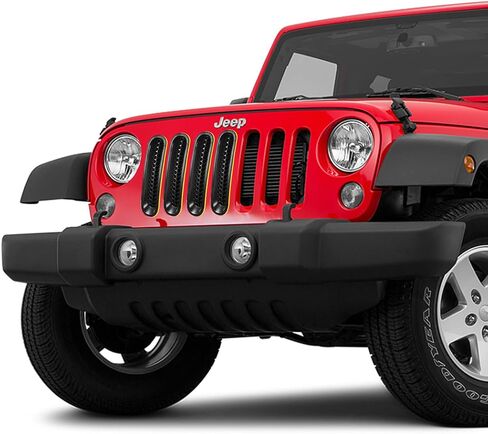 غطاء شبكة أمامية متوافق مع 2007-2018 Jeep Wrangler JK & Wrangler Unlimited - حشوات شواية سوداء مع فتحات شبكية مستديرة - تعزيز المظهر وحماية المبرد in Kuwait