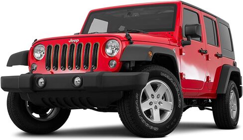 غطاء شبكة أمامية متوافق مع 2007-2018 Jeep Wrangler JK & Wrangler Unlimited - حشوات شواية سوداء مع فتحات شبكية مستديرة - تعزيز المظهر وحماية المبرد in Kuwait