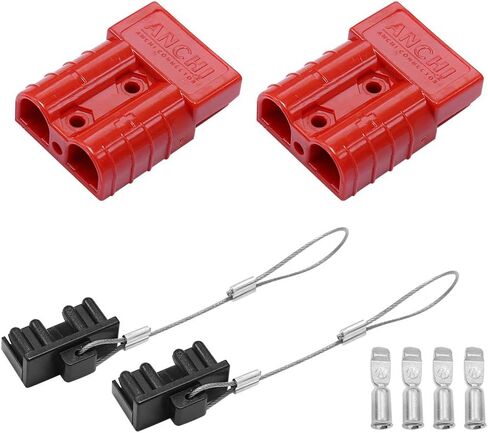 2-Pack 6-10 Gauge Wire 50A Battery Red Quick Connect&Disconnect Wire Harness Plug Connector with 4 Copper Silver Plated Terminal Pins for Recovery Winch Trailer in Saudi Arabia