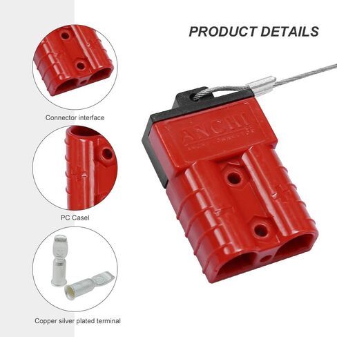 2-Pack 6-10 Gauge Wire 50A Battery Red Quick Connect&Disconnect Wire Harness Plug Connector with 4 Copper Silver Plated Terminal Pins for Recovery Winch Trailer in Saudi Arabia