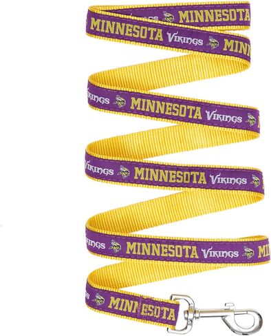 OLD VERSION- NFL Pet Leash, Large, Minnesota Vikings Dog Leash, Football Team Leash for Dogs & Cats. A Shiny & Colorful Dog & Cat Leash with Embroidered Team Name/Logo Licensed by the NFL in Saudi Arabia