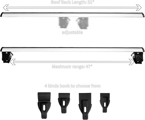 قضبان متقاطعة للأمتعة على سطح السيارة مقاس 51 بوصة، قضيب متقاطع لرف السقف قابل للتعديل عالمي متوافق مع السيارة بدون قضبان جانبية in Kuwait
