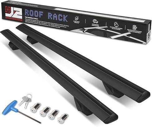 J2 Engineering J2-RR-135-BK Pair of 55" Aluminum Roof Rack Cross Bars Cargo Luggage Carrier for Raised Rails with Angled Edges, Universal, 38" - 54.5" Adjustable, Black in Kuwait