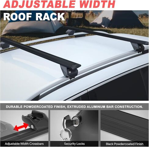 J2 Engineering J2-RR-135-BK Pair of 55" Aluminum Roof Rack Cross Bars Cargo Luggage Carrier for Raised Rails with Angled Edges, Universal, 38" - 54.5" Adjustable, Black in Kuwait