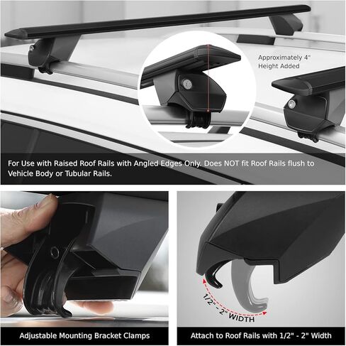 J2 Engineering J2-RR-135-BK Pair of 55" Aluminum Roof Rack Cross Bars Cargo Luggage Carrier for Raised Rails with Angled Edges, Universal, 38" - 54.5" Adjustable, Black in Kuwait