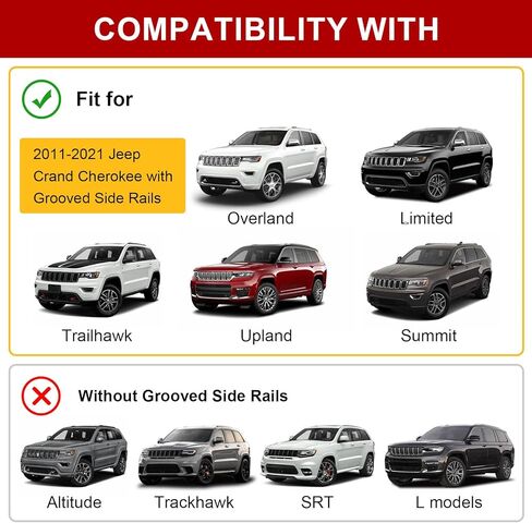 قضبان متقاطعة لرف السقف السميك تناسب 2011-2021 جيب جراند شيروكي، شريط قفل مضاد للسرقة، أقصى تحميل 150 رطل من الألومنيوم على السطح حامل حقيبة الأمتعة والدراجات in Kuwait