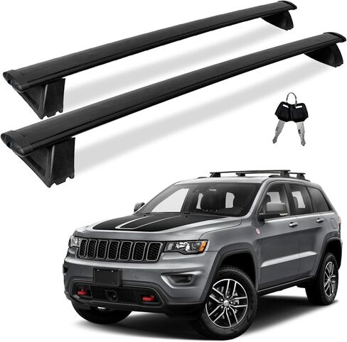 قضبان متقاطعة لرف السقف السميك تناسب 2011-2021 جيب جراند شيروكي، شريط قفل مضاد للسرقة، أقصى تحميل 150 رطل من الألومنيوم على السطح حامل حقيبة الأمتعة والدراجات in Kuwait