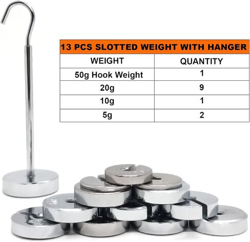 Slotted Weight Set with Hanger and Case 13 Weights Includes One 50g, Nine 20g, One 10g, and Two 5g Weights in Saudi Arabia