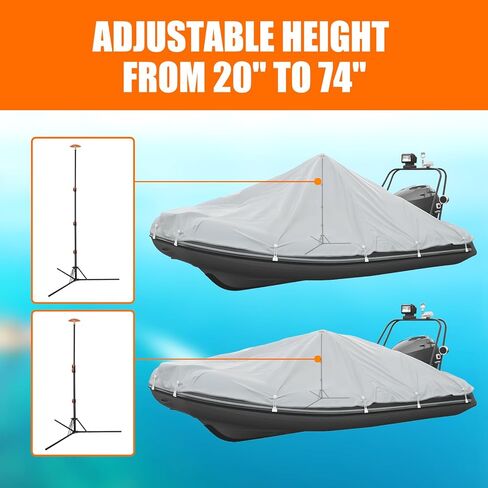 عمود دعم غطاء القارب من ATMOREA، قطعة واحدة من غطاء القارب الفولاذي تلسكوبي SPCC قابل للتعديل من 20 بوصة إلى 74 بوصة مع 3 أشرطة حزام للعائم، قارب جون، قارب بهيكل على شكل حرف V in Kuwait