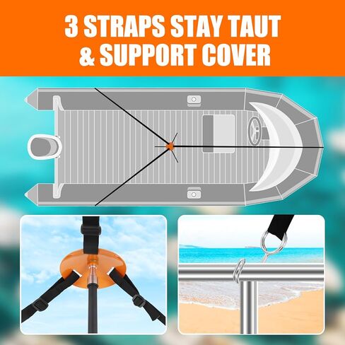 عمود دعم غطاء القارب من ATMOREA، قطعة واحدة من غطاء القارب الفولاذي تلسكوبي SPCC قابل للتعديل من 20 بوصة إلى 74 بوصة مع 3 أشرطة حزام للعائم، قارب جون، قارب بهيكل على شكل حرف V in Kuwait