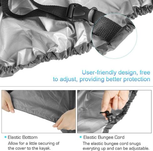 7.8-18ft Waterproof Kayak Canoe Cover-Storage Dust Cover UV Protection Sunblock Shield for Fishing Boat/Kayak/Canoe 7 Sizes [Choose Color] (Silver(Upgraded), Suitable for 13.8-15ft Kayak) in Saudi Arabia