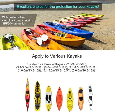 7.8-18ft Waterproof Kayak Canoe Cover-Storage Dust Cover UV Protection Sunblock Shield for Fishing Boat/Kayak/Canoe 7 Sizes [Choose Color] (Silver(Upgraded), Suitable for 13.8-15ft Kayak) in Saudi Arabia