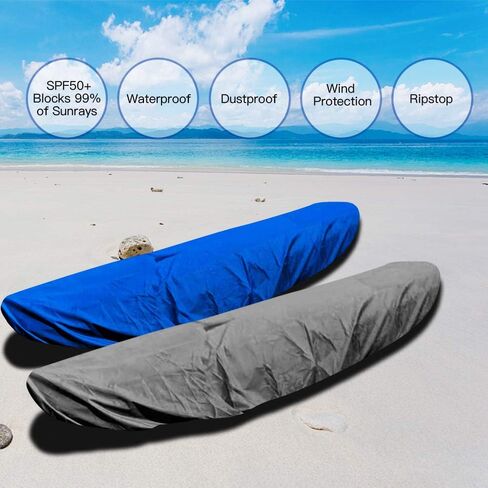 7.8-18ft Waterproof Kayak Canoe Cover-Storage Dust Cover UV Protection Sunblock Shield for Fishing Boat/Kayak/Canoe 7 Sizes [Choose Color] (Silver(Upgraded), Suitable for 13.8-15ft Kayak) in Saudi Arabia