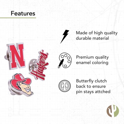 دبابيس طية صدر السترة من جامعة نبراسكا، 3 عبوات من Huskers GBR NU Huskers بشعار المينا مصنوعة من المعدن (مجموعة دبابيس) in Saudi Arabia