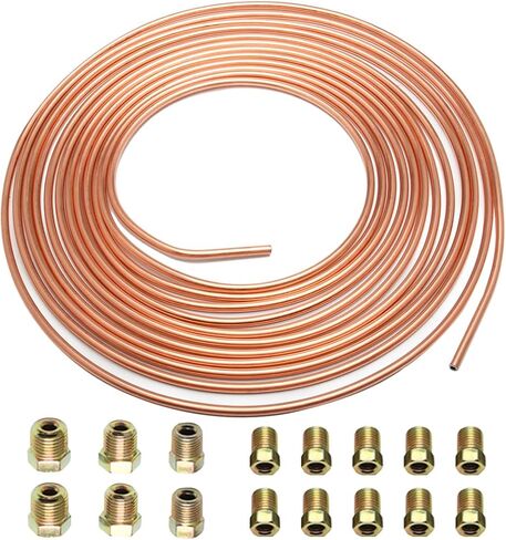 Car Brake Line Tubing Kit, 25 Ft. of 3/16 Copper Zinc-Coated Flexible Tube with 16 Inverted Flare Fittings, Auto Brake Line Replacement Tubing Coil for Hydraulic Fuel Transmission in Kuwait