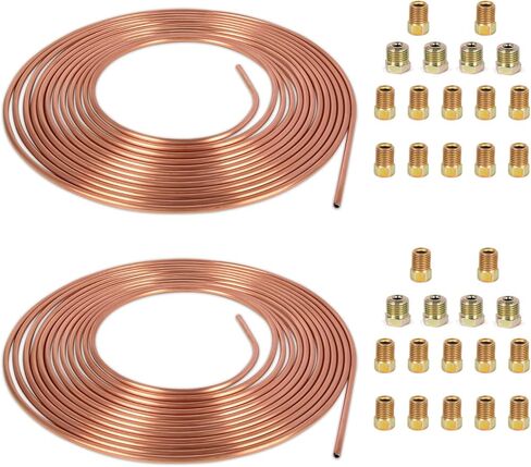 Wztepeng 2 حزم النحاس المغلفة خط أنابيب عدة 25 قدم 3/16 "مع 16 تركيبات الجوز أنبوب مقلوب متوافقة مع ناقل الحركة، الفرامل الهيدروليكية وأنظمة الوقود in Kuwait