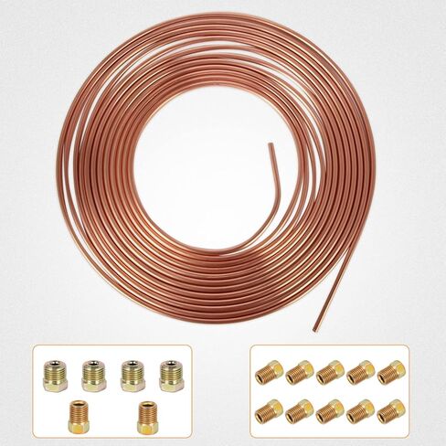 Wztepeng 2 حزم النحاس المغلفة خط أنابيب عدة 25 قدم 3/16 "مع 16 تركيبات الجوز أنبوب مقلوب متوافقة مع ناقل الحركة، الفرامل الهيدروليكية وأنظمة الوقود in Kuwait