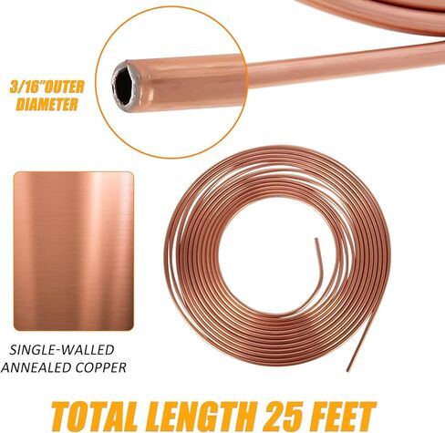 Wztepeng 2 حزم النحاس المغلفة خط أنابيب عدة 25 قدم 3/16 "مع 16 تركيبات الجوز أنبوب مقلوب متوافقة مع ناقل الحركة، الفرامل الهيدروليكية وأنظمة الوقود in Kuwait