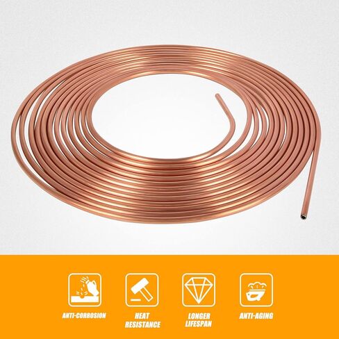 Wztepeng 2 حزم النحاس المغلفة خط أنابيب عدة 25 قدم 3/16 "مع 16 تركيبات الجوز أنبوب مقلوب متوافقة مع ناقل الحركة، الفرامل الهيدروليكية وأنظمة الوقود in Kuwait