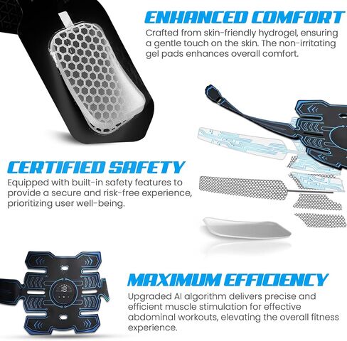 Emurdyon Abs Muscle Toner, Muscle Trainer, Strength Training Belt, USB Rechargeable Portable Fitness Workout Equipment for Men Woman, Home & Office Exercise Equipment in Kuwait