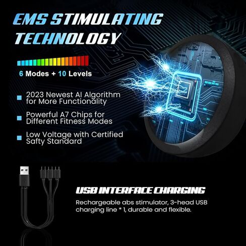 Emurdyon Abs Muscle Toner, Muscle Trainer, Strength Training Belt, USB Rechargeable Portable Fitness Workout Equipment for Men Woman, Home & Office Exercise Equipment in Kuwait