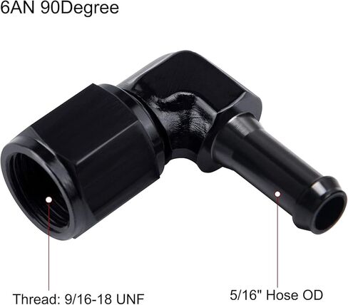 4pc 6AN 6-AN 90 Degree Universal Aluminum Oil Female to 3/8 Barb Fitting Adapter Fuel Water Fluid Air Line Hose End, Black (3/8 * 4) in Kuwait