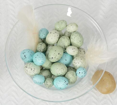 Small Artificial Bird Eggs, 36 Pieces, 75 to 1.25 Inches Long, Soft Blue and Green Speckled Eggs, Faux Easter Eggs, Bowl and Vase Filler in Saudi Arabia