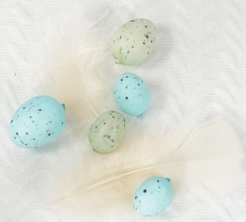 Small Artificial Bird Eggs, 36 Pieces, 75 to 1.25 Inches Long, Soft Blue and Green Speckled Eggs, Faux Easter Eggs, Bowl and Vase Filler in Saudi Arabia