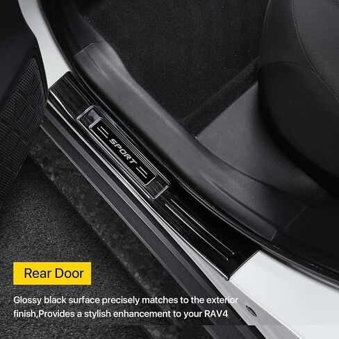 لغطاء واقي عتبة الباب الخارجي من الفولاذ المقاوم للصدأ RAV4، مناسب لسيارة Toyota RAV4 2019 2020 2021 2022 2023 ملحقات الزخرفة ملصق تزيين لوحة حماية دخول الباب الداخلي - حبوب ألياف الكربون in Kuwait