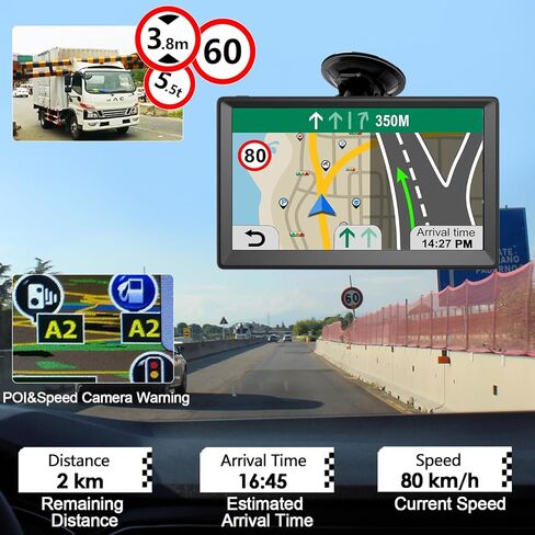 نظام تحديد المواقع العالمي (GPS) للسائقين التجاريين لشاحنة GPS مقاس 9 بوصة مع خرائط 2024 US/CA/MX، تحديث مجاني للخريطة، توجيه صوتي، تنبيه القيادة، نظام ملاحة وحدة GPS محمول للمركبات شبه الشاحنة RV in Kuwait