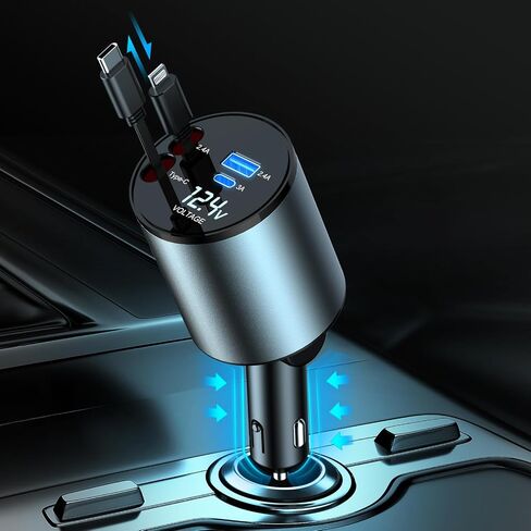 شاحن سيارة Holyask 100 واط شحن سريع للغاية، شاحن سيارة قابل للسحب 4 في 1، شاحن سيارة USB قابل للتعديل 180 درجة، محول شاحن سيارة مع عرض الجهد الكهربائي لهاتف iPhone 15/14/13/12 Pro Max، iPad، Samsung in Saudi Arabia