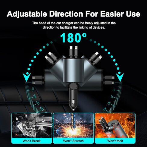 شاحن سيارة Holyask 100 واط شحن سريع للغاية، شاحن سيارة قابل للسحب 4 في 1، شاحن سيارة USB قابل للتعديل 180 درجة، محول شاحن سيارة مع عرض الجهد الكهربائي لهاتف iPhone 15/14/13/12 Pro Max، iPad، Samsung in Saudi Arabia