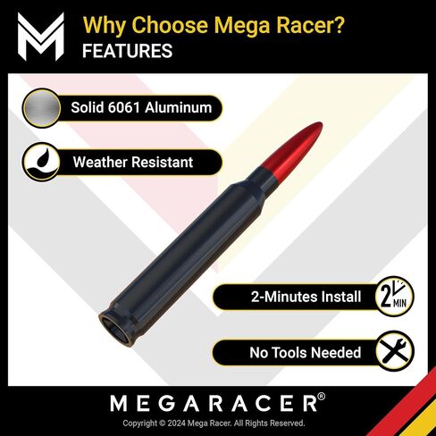 Mega Racer Antenna for Truck - 1999-2024 Chevrolet Silverado GMC Sierra Truck Antenna, 5.5" Red Black Antennas, Short Car Antenna Replacement, Chevy Silverado 1500 Accessories, GMC Truck Accessories in Saudi Arabia