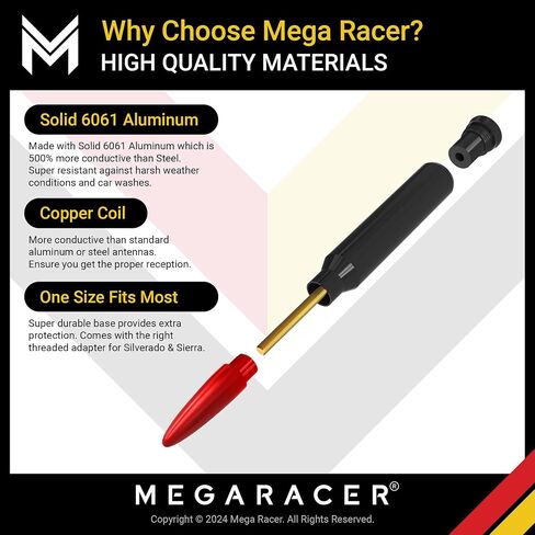 Mega Racer Antenna for Truck - 1999-2024 Chevrolet Silverado GMC Sierra Truck Antenna, 5.5" Red Black Antennas, Short Car Antenna Replacement, Chevy Silverado 1500 Accessories, GMC Truck Accessories in Saudi Arabia