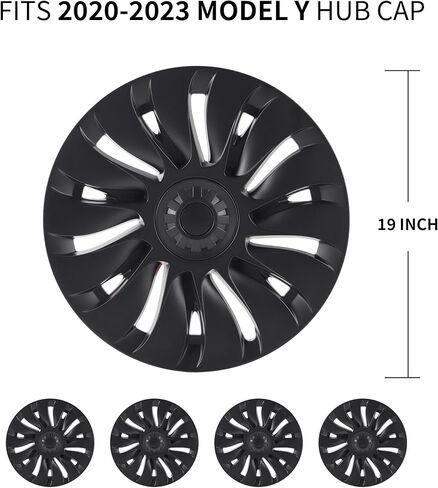 YIZBAP 4 قطع غطاء عجلة Tesla Model Y - أغطية إطار سوداء غير لامعة مقاس 19 بوصة (نمط UberTurbine) مناسبة لموديل 2020-2023 Y in Saudi Arabia