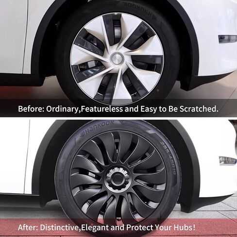 YIZBAP 4 قطع غطاء عجلة Tesla Model Y - أغطية إطار سوداء غير لامعة مقاس 19 بوصة (نمط UberTurbine) مناسبة لموديل 2020-2023 Y in Saudi Arabia