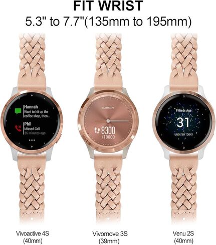 حزام ساعة TRUMiRR لـ Garmin Vivoactive 4S 40mm / Venu 2S / Venu 3S / Vivomove 3S / Forerunner 265S ذهبي وردي للنساء، حزام ساعة جلد مضفر 18 ملم مصنوع يدويًا للنساء Fossil Gen 6 42mm / Gen 5E 42mm / Charter HR in Saudi Arabia
