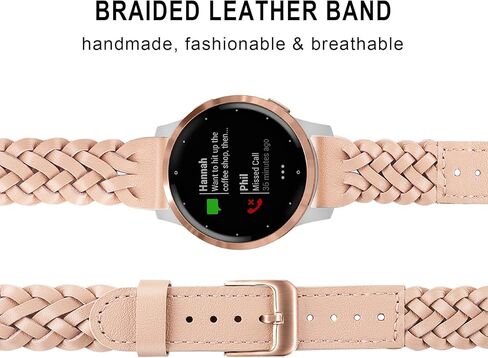 حزام ساعة TRUMiRR لـ Garmin Vivoactive 4S 40mm / Venu 2S / Venu 3S / Vivomove 3S / Forerunner 265S ذهبي وردي للنساء، حزام ساعة جلد مضفر 18 ملم مصنوع يدويًا للنساء Fossil Gen 6 42mm / Gen 5E 42mm / Charter HR in Saudi Arabia