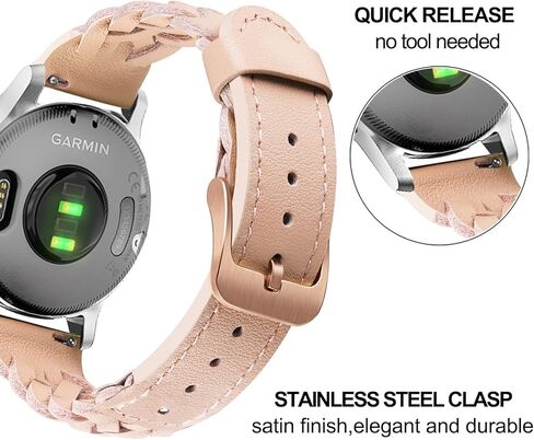 حزام ساعة TRUMiRR لـ Garmin Vivoactive 4S 40mm / Venu 2S / Venu 3S / Vivomove 3S / Forerunner 265S ذهبي وردي للنساء، حزام ساعة جلد مضفر 18 ملم مصنوع يدويًا للنساء Fossil Gen 6 42mm / Gen 5E 42mm / Charter HR in Saudi Arabia
