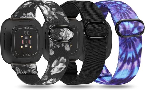 TOYOUTHS Compatible with Fitbit Sense/Sense 2 Band/Versa 3/Versa 4 Bands Women Men Elastic Adjustable Nylon Fabric Strap Scrunchies Solo Loop Stretchy Bracelet Dressy Sport Wristband Accessories in Saudi Arabia