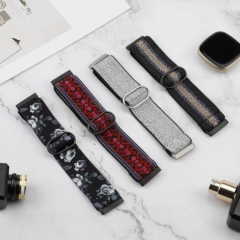 TOYOUTHS متوافق مع Fitbit Sense/Sense 2 Band/Versa 3/Versa 4 Bands للنساء والرجال وحزام من نسيج النايلون المرن القابل للتعديل Scrunchies بحلقة منفردة وسوار قابل للتمدد وإكسسوارات معصم رياضية أنيقة in Saudi Arabia