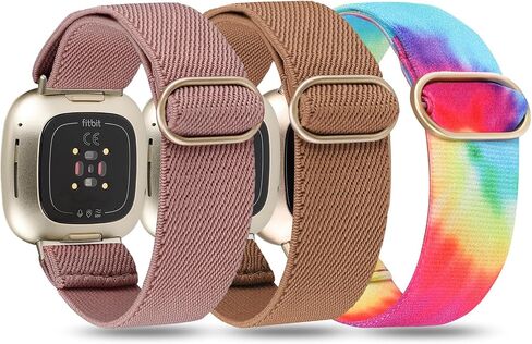 TOYOUTHS Compatible with Fitbit Sense/Sense 2 Band/Versa 3/Versa 4 Bands Women Men Elastic Adjustable Nylon Fabric Strap Scrunchies Solo Loop Stretchy Bracelet Dressy Sport Wristband Accessories in Saudi Arabia