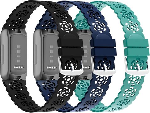 3-Pack Slim Silicone Bands Compatible with Fitbit Inspire 3/Inspire 2/Inspire HR/Inspire/Ace 3/Ace 2, Lace Silicone Thin Narrow Rose Hollowed-out Sports Replacement Wristband Strap in Saudi Arabia