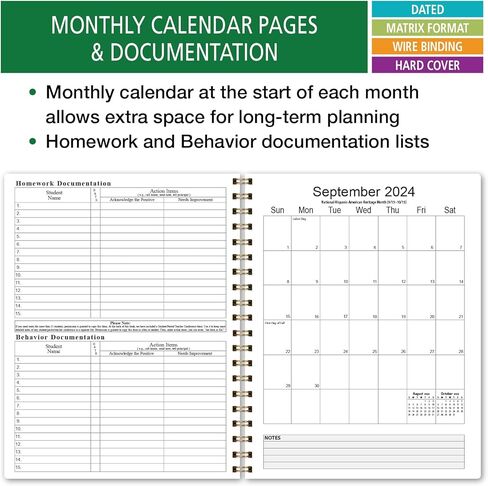 Elan Publishing Company HARDCOVER 7 Period Dated Teacher Lesson Plan; Days Horizontally Across The Top Dated for 2024-2025 Academic Year with Bonus Clip-in Bookmark (Teal Floral) in Saudi Arabia