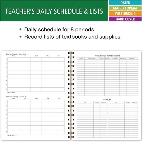 Elan Publishing Company HARDCOVER 7 Period Dated Teacher Lesson Plan; Days Horizontally Across The Top Dated for 2024-2025 Academic Year with Bonus Clip-in Bookmark (Teal Floral) in Saudi Arabia
