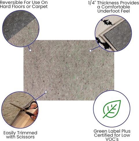 وسادة سجادة Flash Furniture Minnie Slide-Stop® متعددة الأسطح وقابلة للعكس وغير قابلة للانزلاق، بسمك 1/4 بوصة، حماية للأرضية، لسجادة منطقة 4 × 6 بوصة، رمادي in Saudi Arabia
