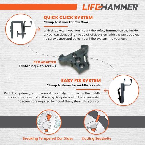 مطرقة أمان السيارة من العلامة التجارية LifeHammer، أداة الهروب والإنقاذ الأصلية في حالات الطوارئ مع قاطع حزام الأمان، صنعت في هولندا، برتقالي (عبوتان) in Kuwait